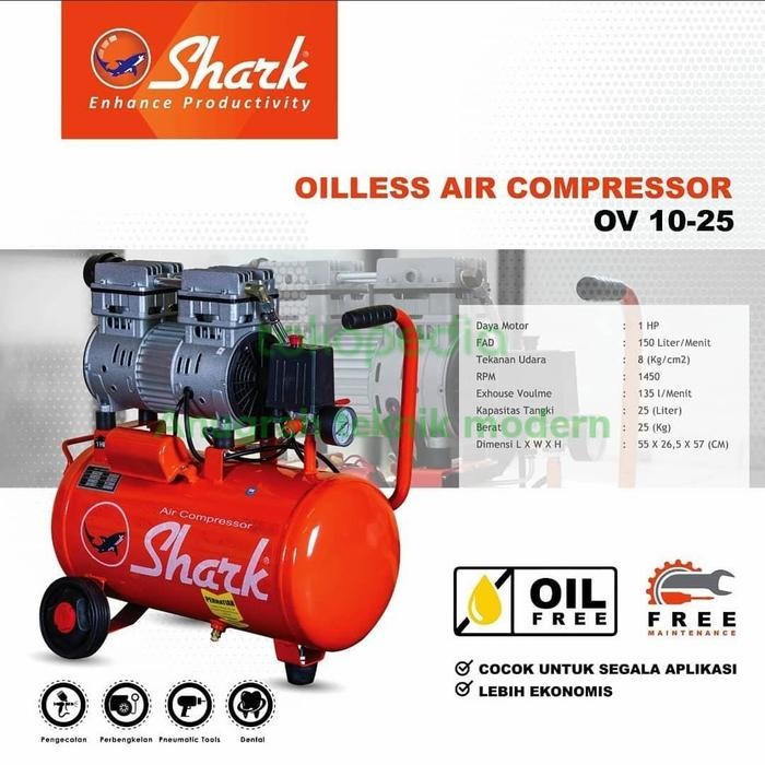 TOP KOMPRESOR ANGIN SILENT OILLESS 1HP SHARK OV1025 -
