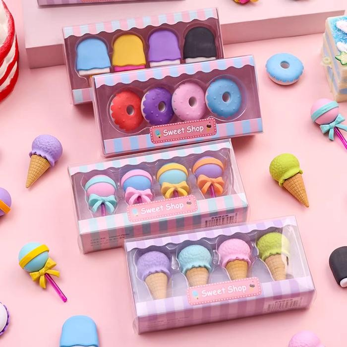 

ID JR - 1 BOX 4PCS / PENGHAPUS PENSIL KARAKTER ES CREAM / PENGHAPUS LUCU / PENGHAPUS KARAKTER ERASER