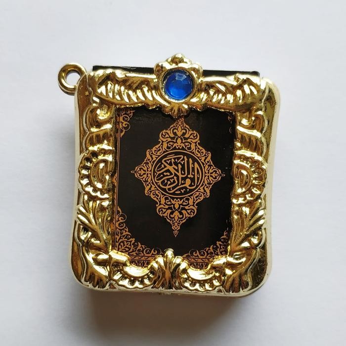 Kitab Al Quran Mini Stambul Tempat Kotak Liontin Kuning Hiasan Batu *