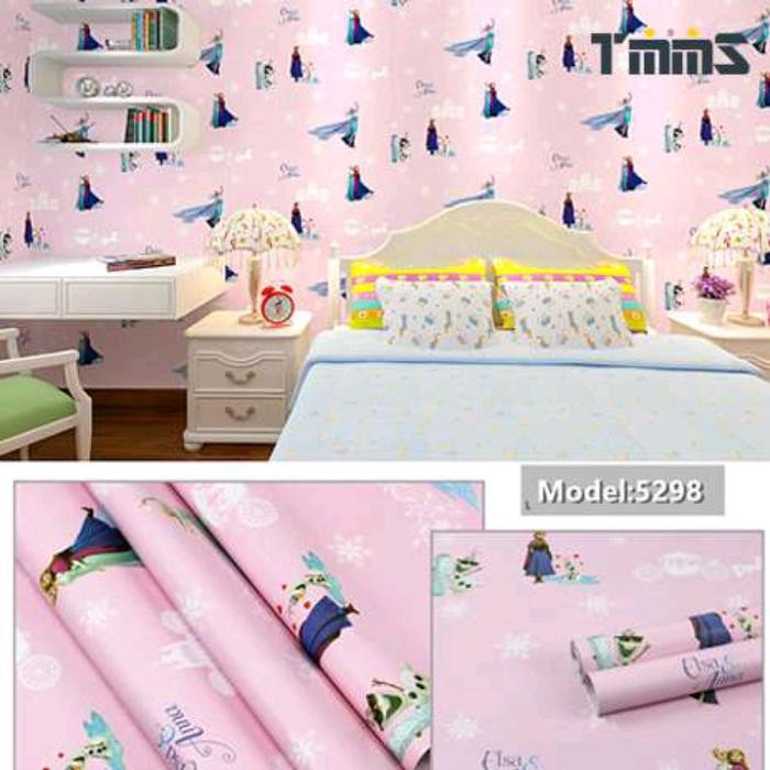 Senja_Craft Wallpaper Dinding Sticker Dinding Karakter Frozen Pink Elsa Dekorasi Dinding Kamar Anak