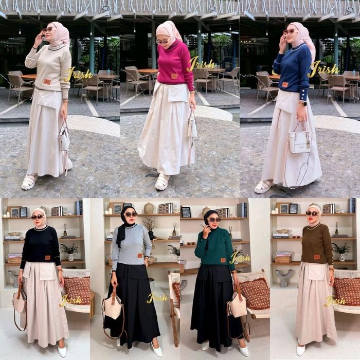 Elhijab- Nabila Set Oneset Blouse Rajut Rok Chinos Cargo Stelan Setrok Setrajut By Irish Label