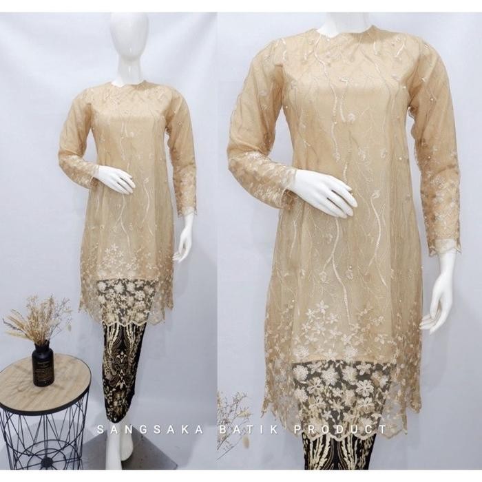 Elhijab- Tunik Kebaya Modern - Atasan Tunik Tille - Kebaya Brokat - Kebaya Kondangan Mewah