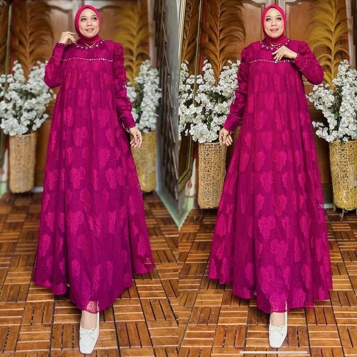 Zahra- Gamis Haifa Voll2 Brukat Mawar Couple Ibu Dan Anak By Ohc