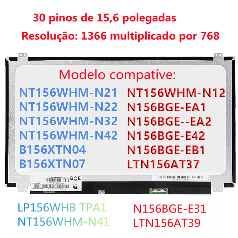 Top 15.6 Inch EDP Laptop LCD Scree B156XTN07.1 N156BGA-EB2 NT156WHM-N32 NT156WHM-N42 N156BGA-EA2 B15