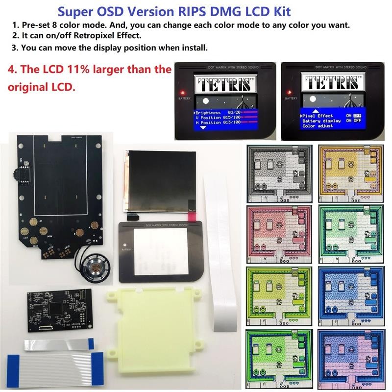 Top: RIPS V4 Super OSD Version IPS LCD High Brightness Backlight Kit For GameBoy DMG GB DMG Console 