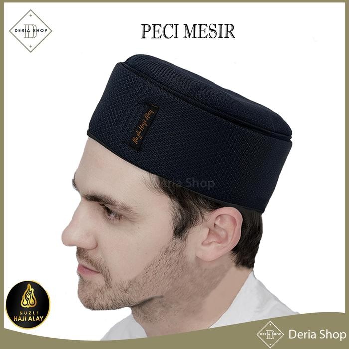 Elhaz- Peci Lipat Mesir Habasya Premium Haji Alay Kopiah Hitam Putih Abu Biru Kopyah Sholat