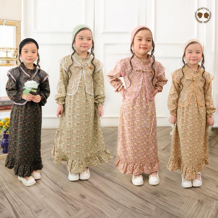 Khayr- Marves - Zivara Setelan Lebaran Gamis Muslim Anak Perempuan Hijab Bahan Shakilla Mix