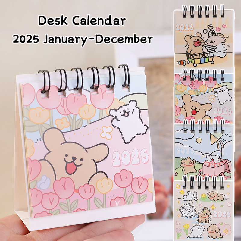 2025 Mini Desk Calendar Cute Coil Planner Cartoon Dog Desktop Calendar Daily Organization To Do List