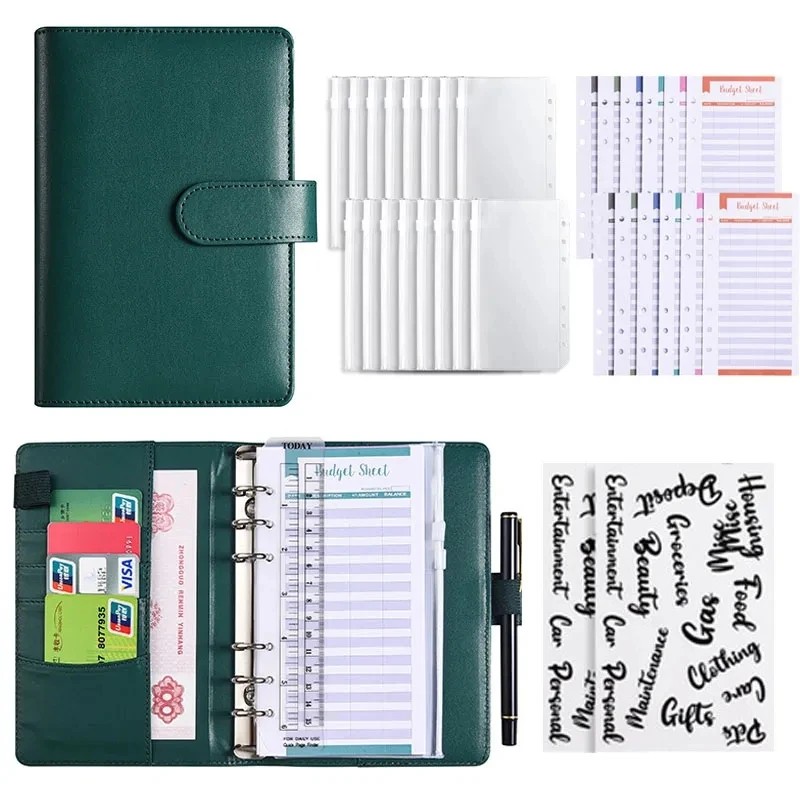 

Macaron Color A6 Budget Binder Planner With 6Pcs Cash Envelopes Colorful Pu Leather Notebook Covers