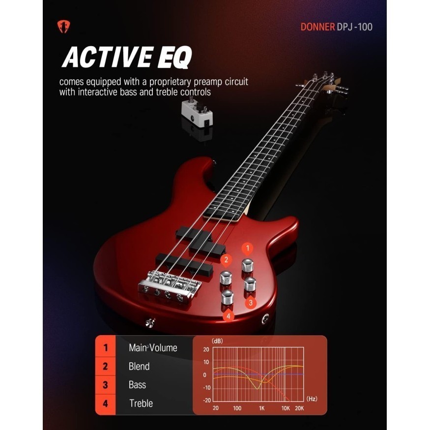 Donner DPJ - 100R Gitar Bass Elektrik - Red