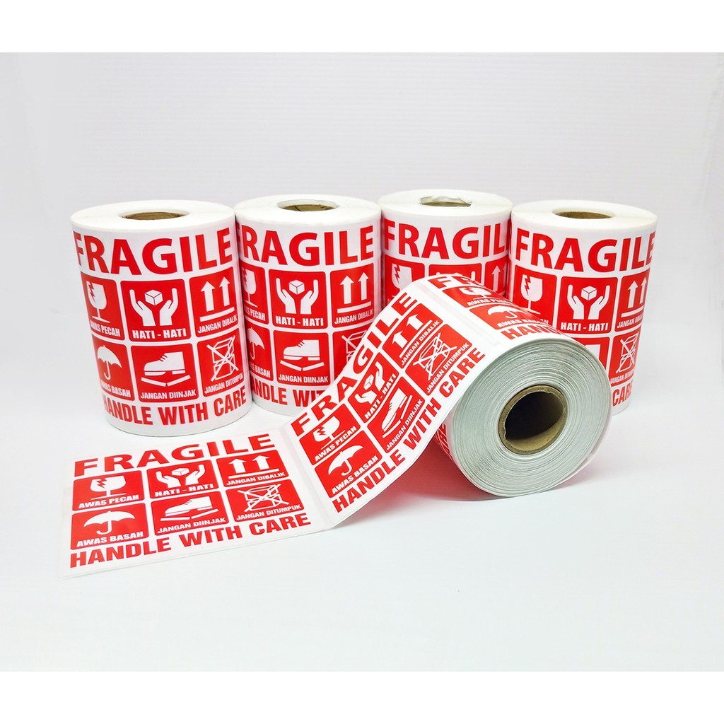 

250 pcs Stiker Label Fragile Awas Pecah Handle With Care Sticker Hati-Hati 9 x 9 Cm (1 Roll/250 pcs)