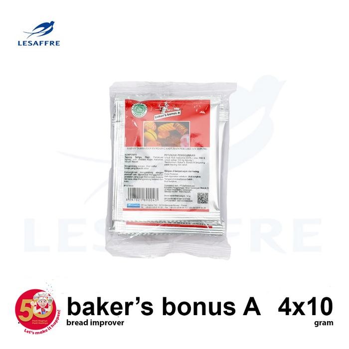 

Best Seller Bakers Bonus A Pengembang Roti, Bread Improver Isi 4 Sachet X 10 Gram