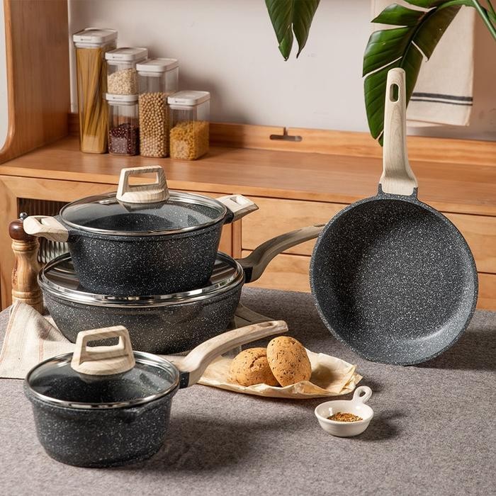 7 PCS Carote Set Peralatan Masak Anti Lengket Kuali Batu Granit