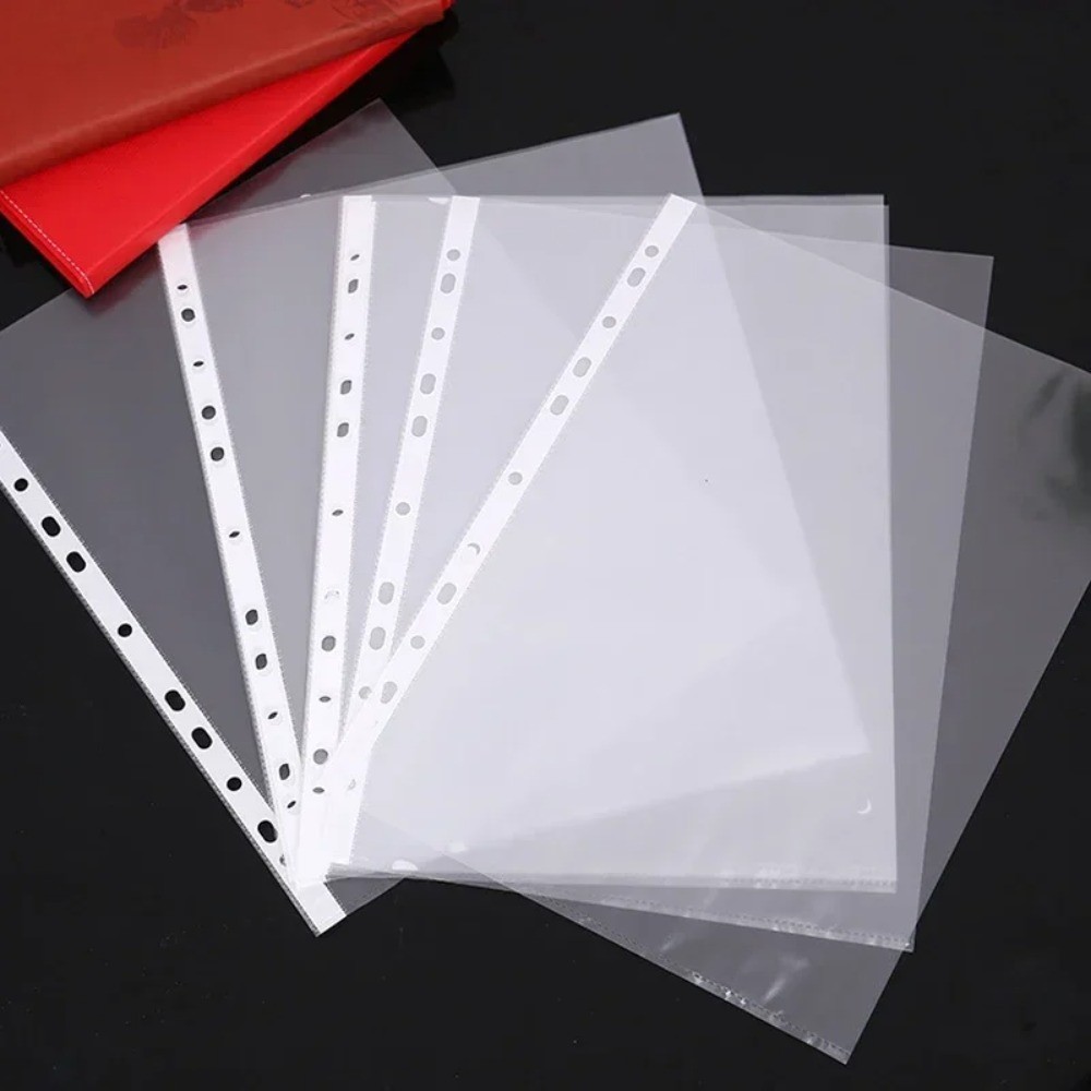 

100Pcs 11 Holes Transparent Plastic Punched File Folders A4 Document Sleeves Protector Office