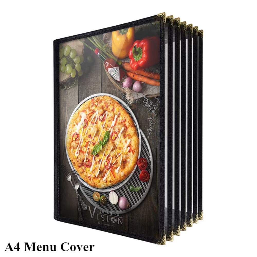 

A4 Pu Leather Menu Cover 8.5X11 Inch 1 Page 2 Views Triple Fold Double Stitch Trim Restaurant Menu