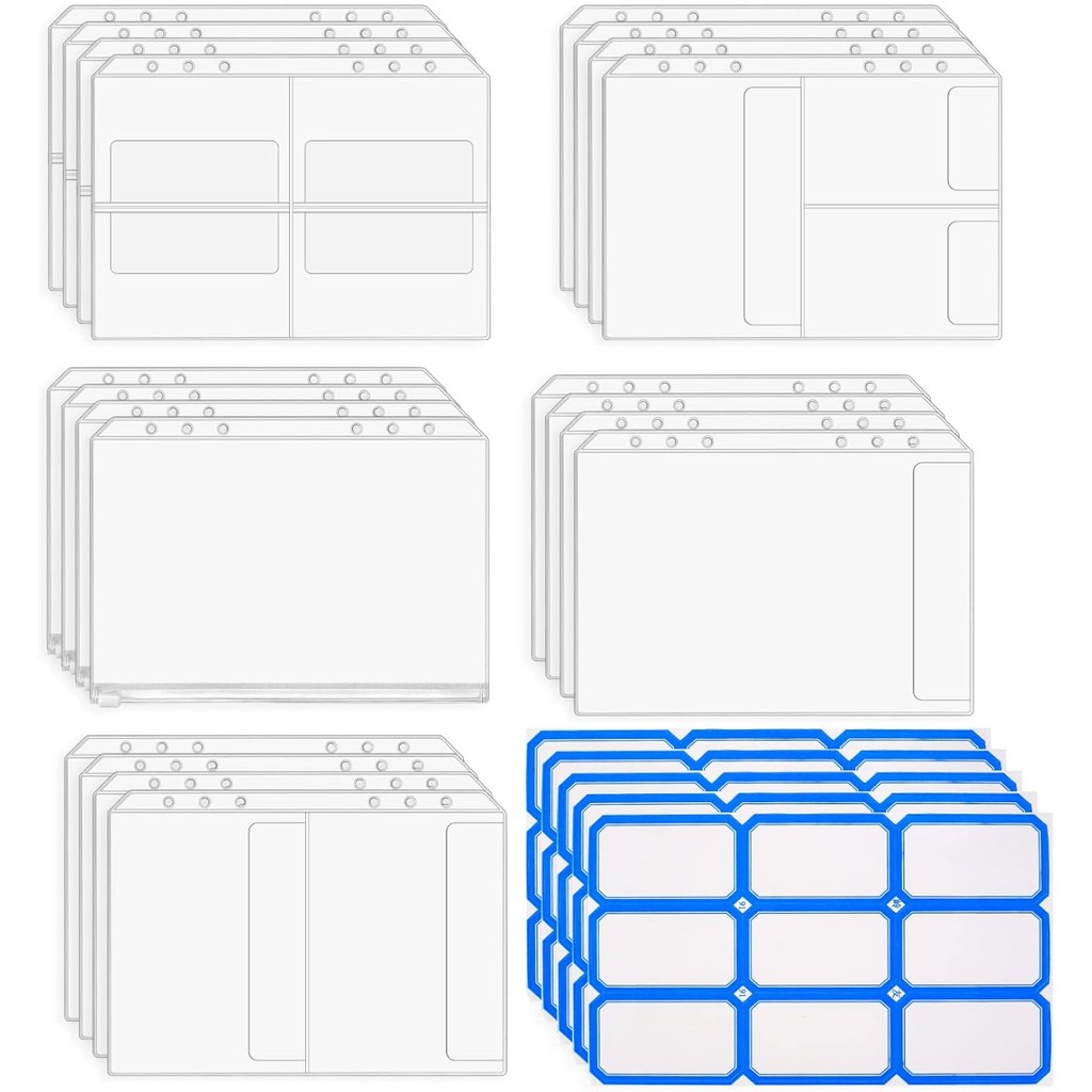

30 Pieces A5 Size 6 Hole Binder Pockets, Translucent Plastic Waterproof Folders, Movable Leaf Bags,