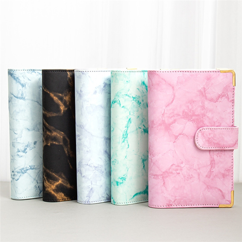 

A6 Colored Marble Color A6 Pu Leather Diy Binder Notebook Covers Diary Books Schedule Paper Covers