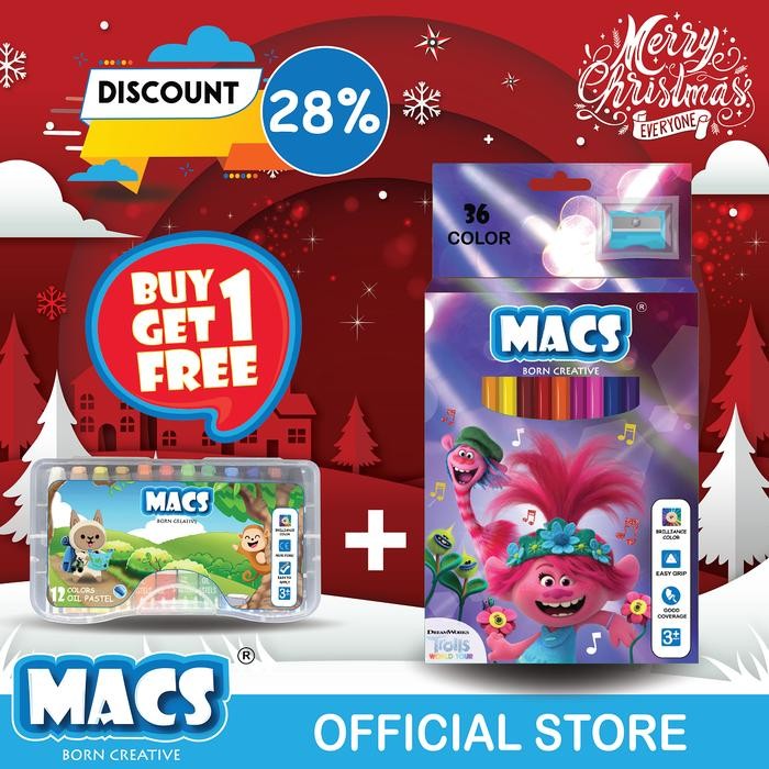 

Macs Holiday Bundle2 36 Trolls Color Pensil+12 Warna Oil Pastel Crayon #Gratisongkir