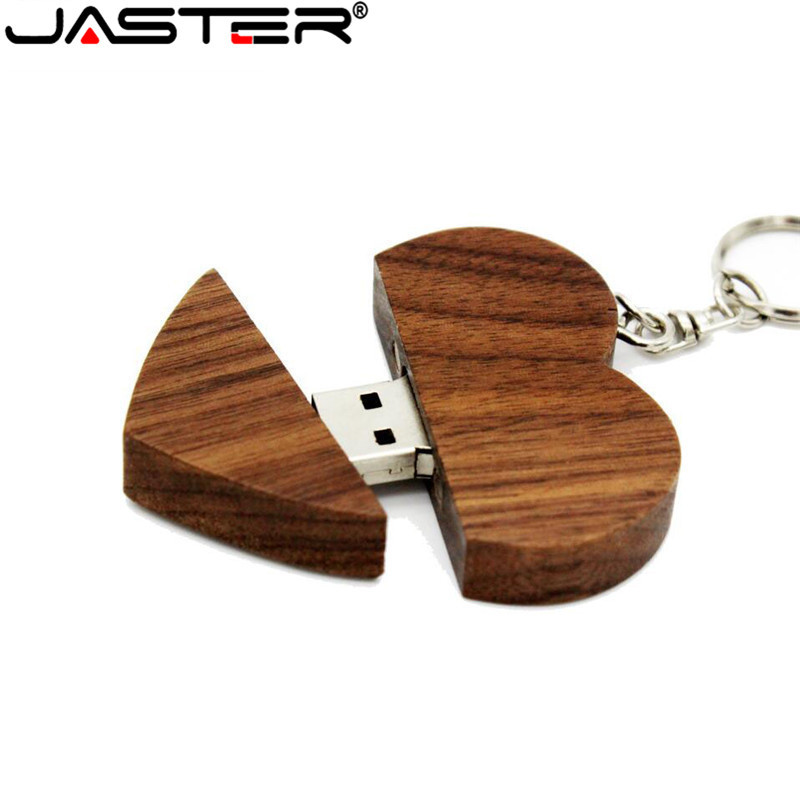 Jaster Usb 2.0 (Free Custom Logo) Wooden Love Heart Flash Drive Hearts With Keychain Pendrive 4Gb