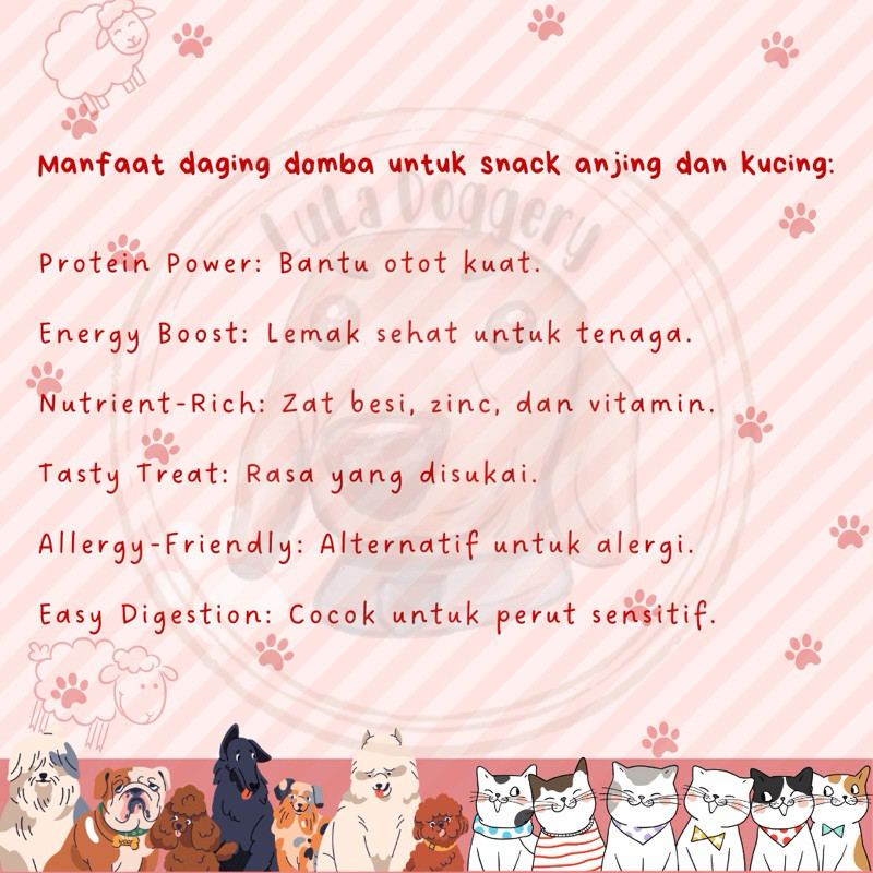 Lamb Jerky Snack Hewan anjing kucing Homemade domba Lula Doggery