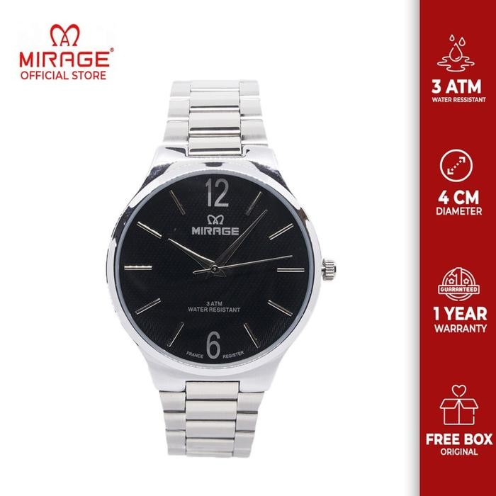 Mirage Watch - Original Jam Tangan Analog Pria Casual Tipis Tahan Air 18604 M Silver Kaca Stainless