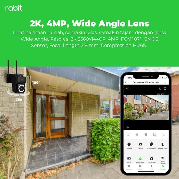 Zooma- Rabit Smart Ip Cctv Wifi Camera Outdoor Ptz Ringlight Full Hd Kamera 4 Mp