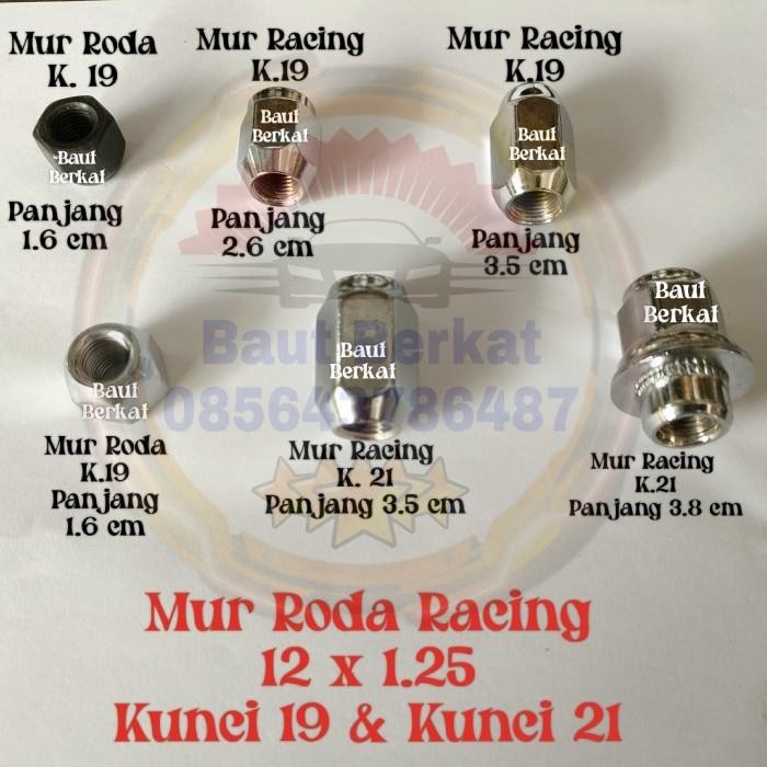 PREMIUM mur roda 12x1.25 kunci 19 mur roda racing 12x1.25 kunci 19 kunci 21