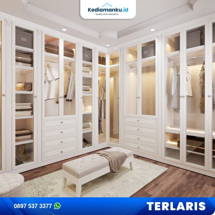 PREMIUM Lemari Baju Pakaian Kayu Custom - Wardrobe Walk In Closet furniture