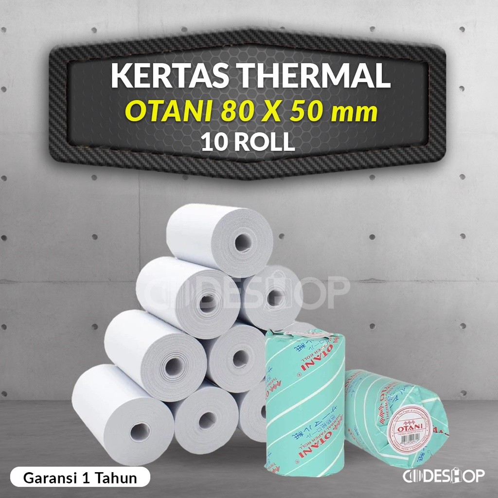

10 Roll Kertas Otani 80x50 mm / 79 x 50 mm Struk Kasir Cetak Hitam