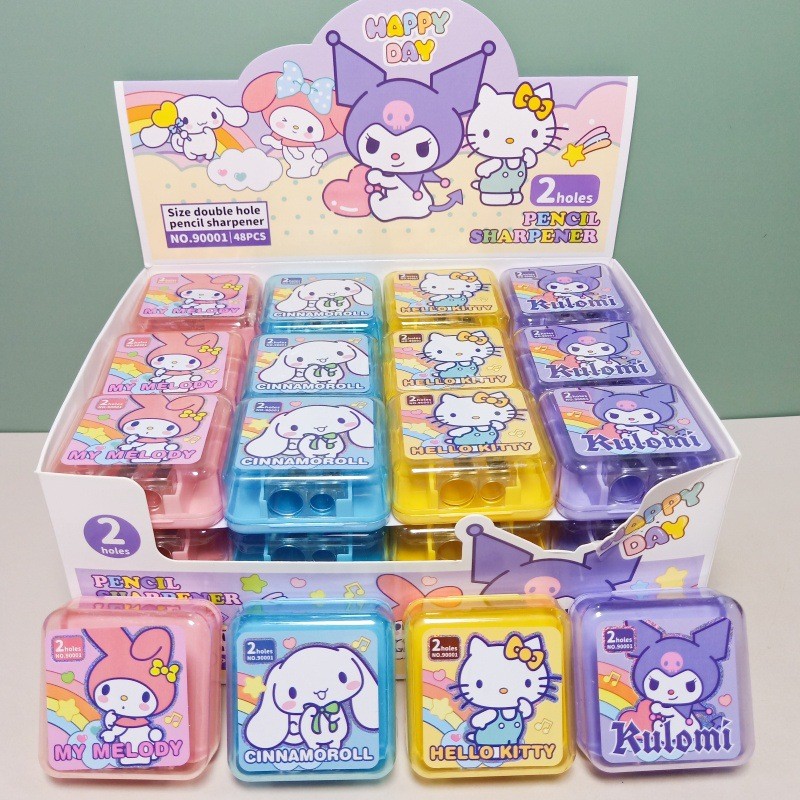 

New 48Pcs Sanrio Double-Hole Pencil Sharpener Anime Kuromi Melody Student Pencil Sharpener Pencil