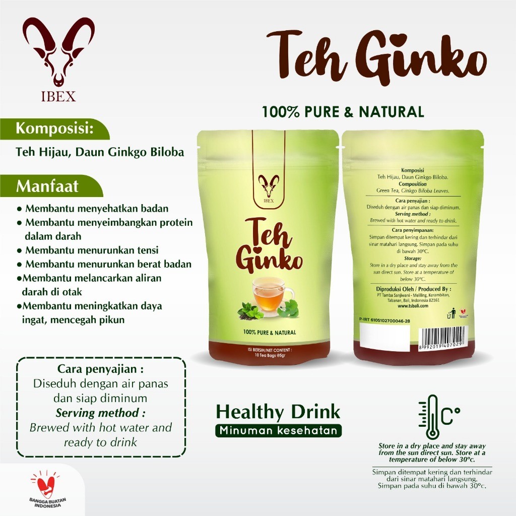 

IBEX Teh Ginko / Teh Ginkgo Biloba / Teh Alami Untuk Kesehatan Otak 5gr x 10 Tea Bags