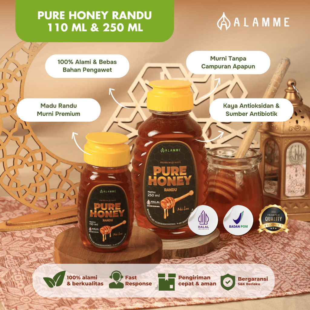 

Alamme Paket Pure Raw Honey Madu Randu Murni 100% Premium 110ml 250ml isi 2 pcs