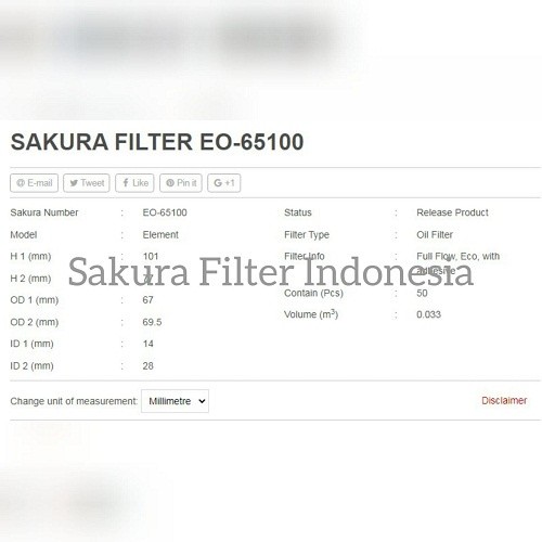 Filter Oli Suzuki Ertiga, Ignis, Splash, Swift Diesel Sakura EO-65100