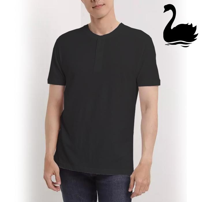 Modo- Swan Shogunavo Kaos Oblong Pria Kancing Henley Swan Brand - Hitam