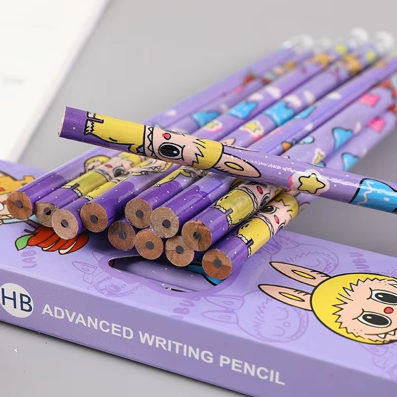 

12Pcs Cartoon Labubu Hb Pencils Per Box Student Writing & Drawing Sketch Wooden Lead Pencil With