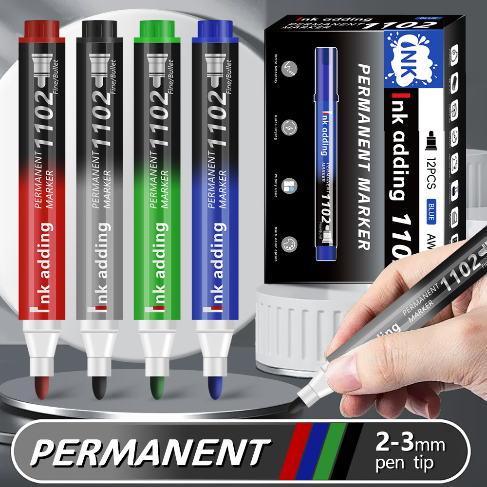 

4/6/12 Pcs/Set Permanent Marker Pen Waterproof Ink Fine Point Black Blue Red Oil Ink 3Mm Round Toe