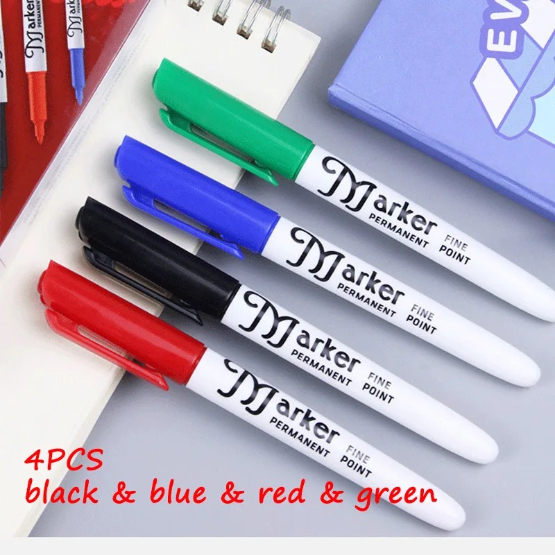 

4Pcs Permanent Marker Pens, Black & Blue & Red & Green, Quick-Drying Color Marker Pens, Non-Fading &