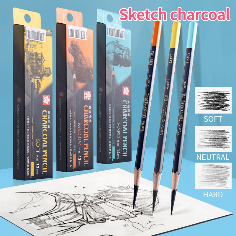 

Sakura 1/2/3Pcs Profession Charcoal Wooden Pencil Set Sketch Drawing Soft/Medium/Hard Wood Pencils