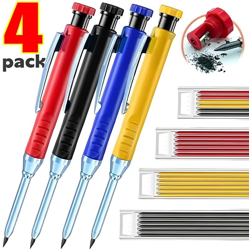 

2.8Mm Solid Carpenter Mechanical Pencil With Sharpener For Woodworking Construction Long Head