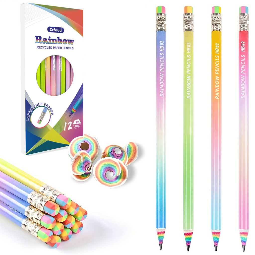 

12 Pcs Pencils, Hb Pencils #2, Number 2 Pencils, Rainbow Pencils With Erasers, Office & School