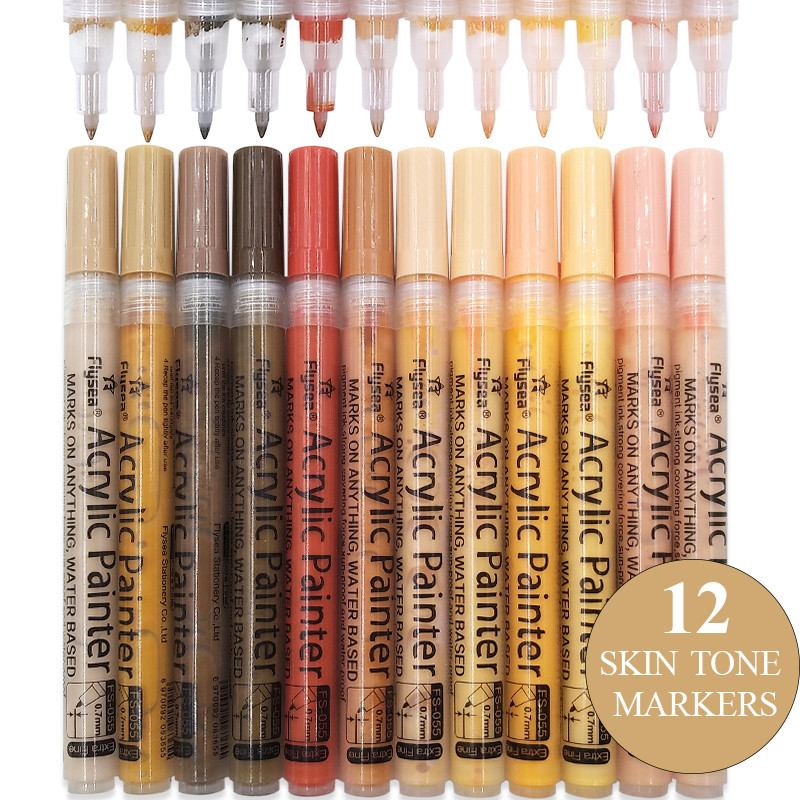 

12 Colors 0.7Mm/Brush Tip Skin Tone Acrylic Paint Pens Set, Paint Markers For