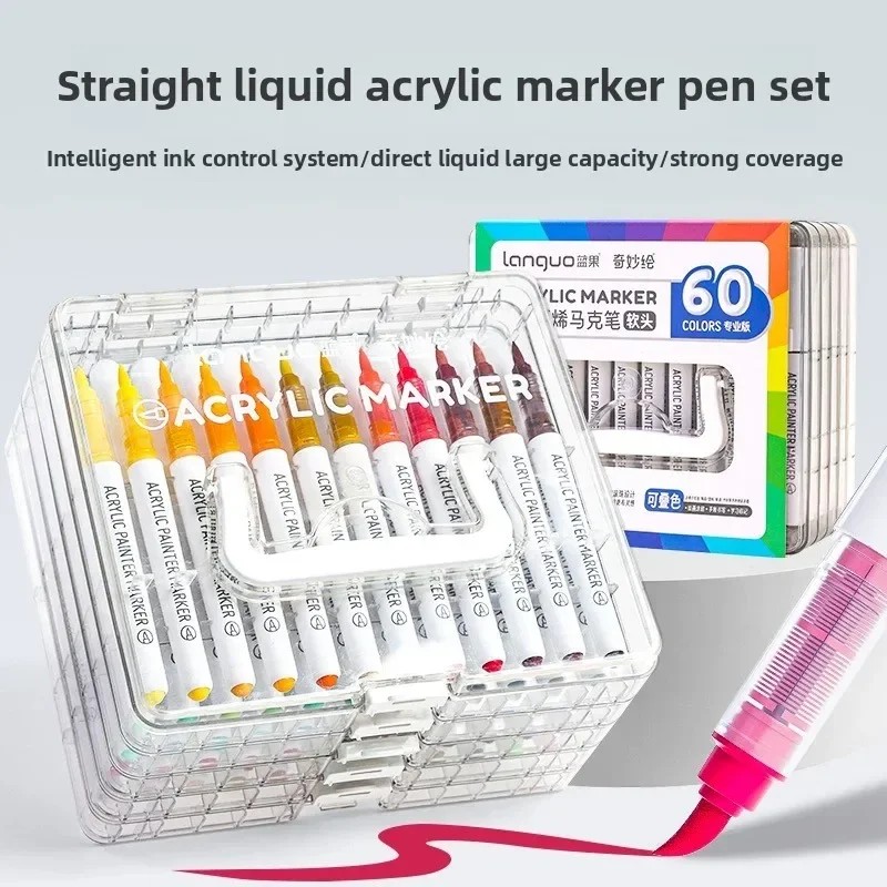 

Languo 126 Colors Acrylic Colors Markers Direct Liquid Paint Marker Pen Diy Drawing With Storage Box