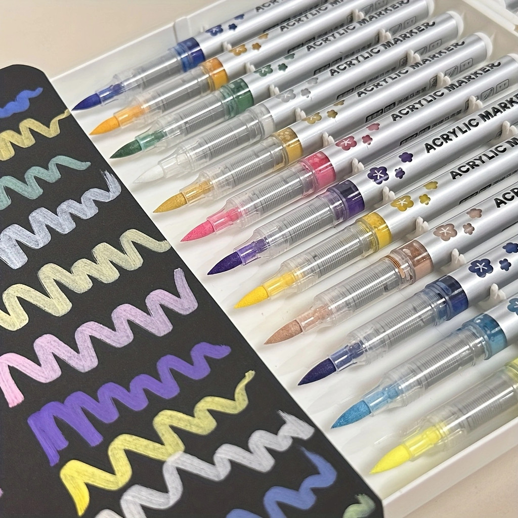 

48 Colors Straight Liquid Acrylic Paint Marker Pens With Soft Brush Tip - Non-Bleeding, Layerable,