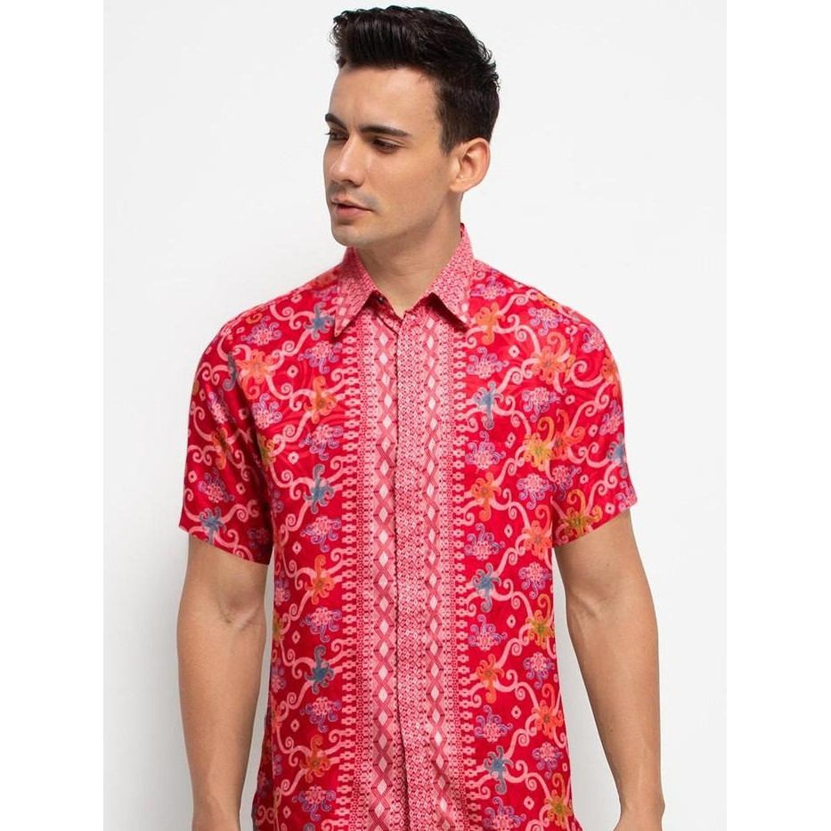 Gentra- Arjuna Weda Hem Pria Motif Batik Cumikan - Regular Fit Bahan Jacquard Lengan Pendek