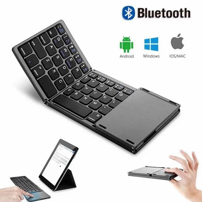 TERBARU - Keyboard Wireless Bluetooth Lipat Mini With Trackpad Keyboard portable