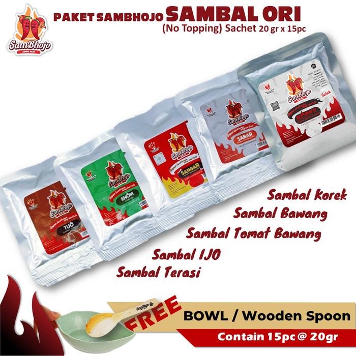 

New Paket Sambal Bojo sachet, sambal Bawang, terasi, Sambal ijo, 15 sachet