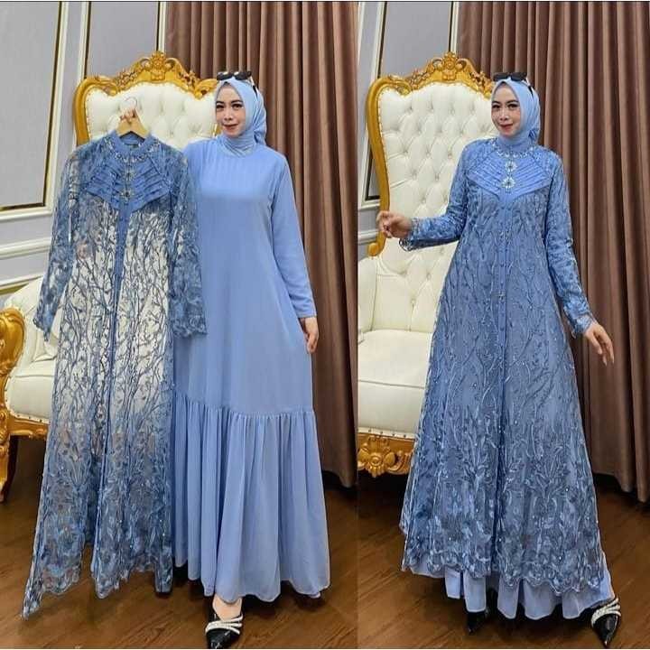 PROMO / COD Gamis Pesta Wanita Jumbo M L XL XXL 3XL 4XL Ld 100-140cm // Inara Dress Set Outer Brukat