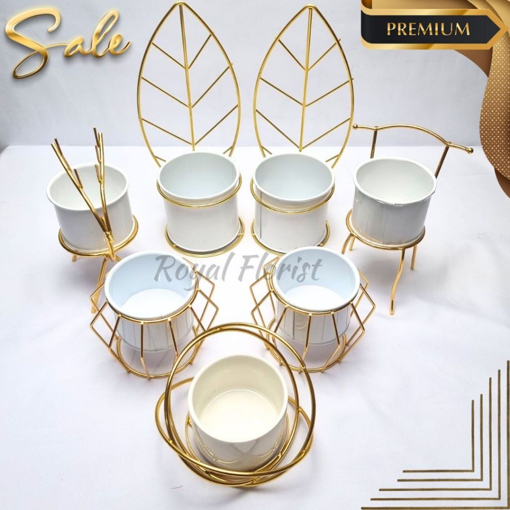 VAS BUNGA HYDROPONIK MINI GOLD/POT TANAMAN HIAS/STANDING POT BUNGA GOLD