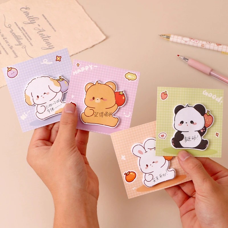 

4Pcs/Set Kawaii Cartoon Animal Memo Pad Cute Panda Bear Dog Rabbit Sticky Note Student Office