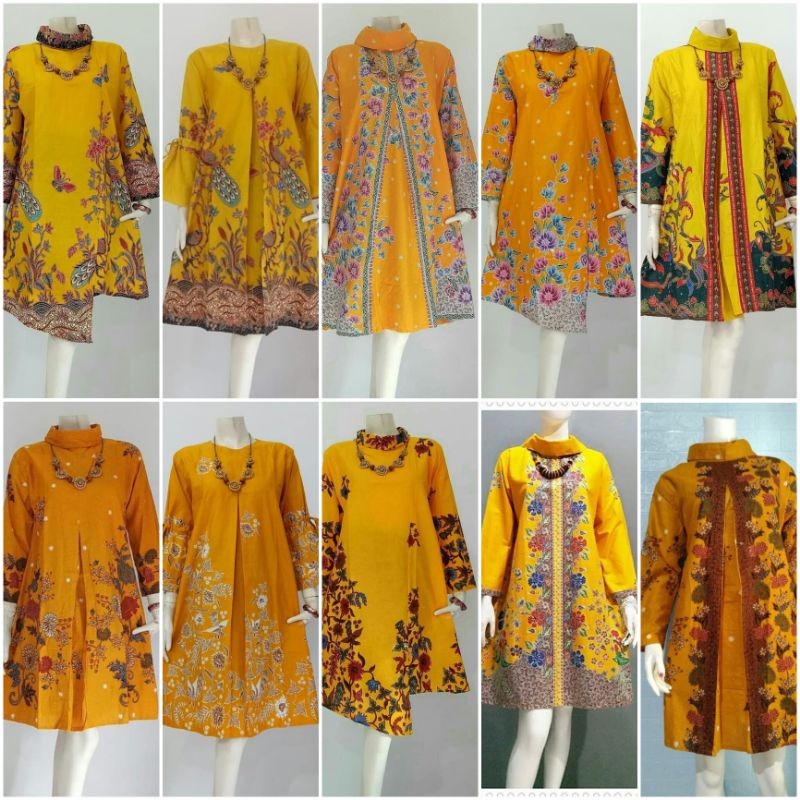 PROMO / Atasan Batik wanita Tunik warna Kuning Ld 105 & Ld 120